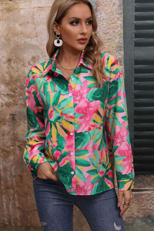 Camisa de manga larga con cuello y estampado floral