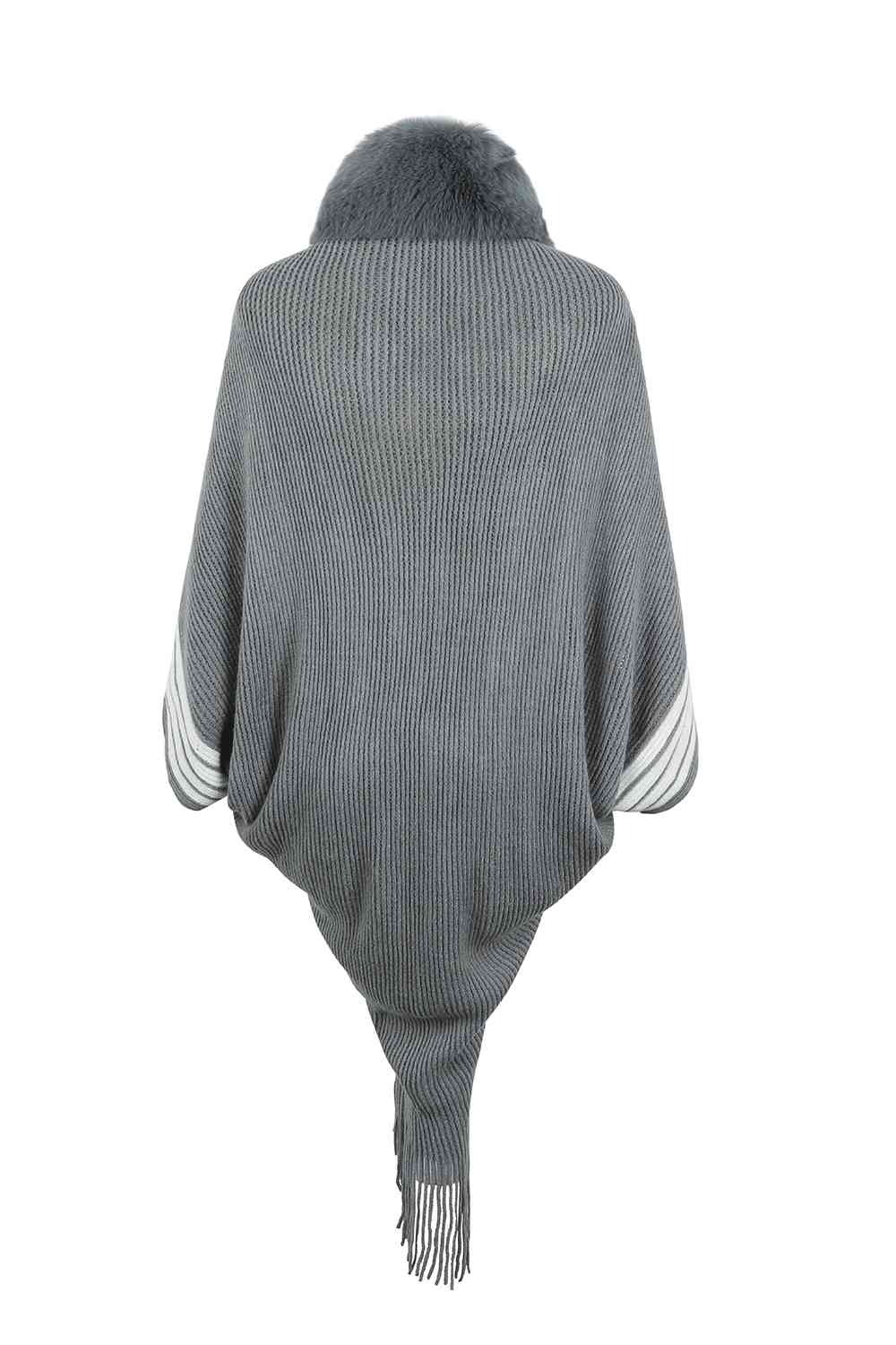 Poncho à manches longues avec franges rayées