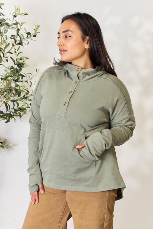 Culture Code Sweat à capuche demi-bouton pleine taille