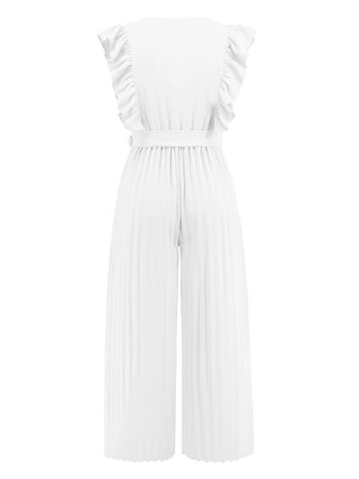 Ruffled Surplice Cap Sleeve Jumpsuit