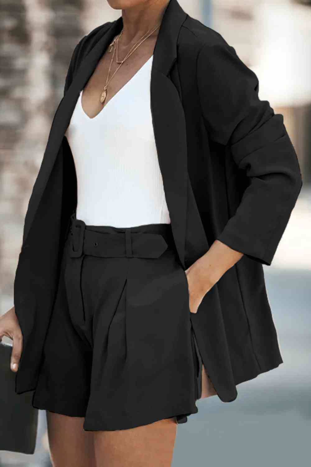 Ensemble blazer long et short avec poches