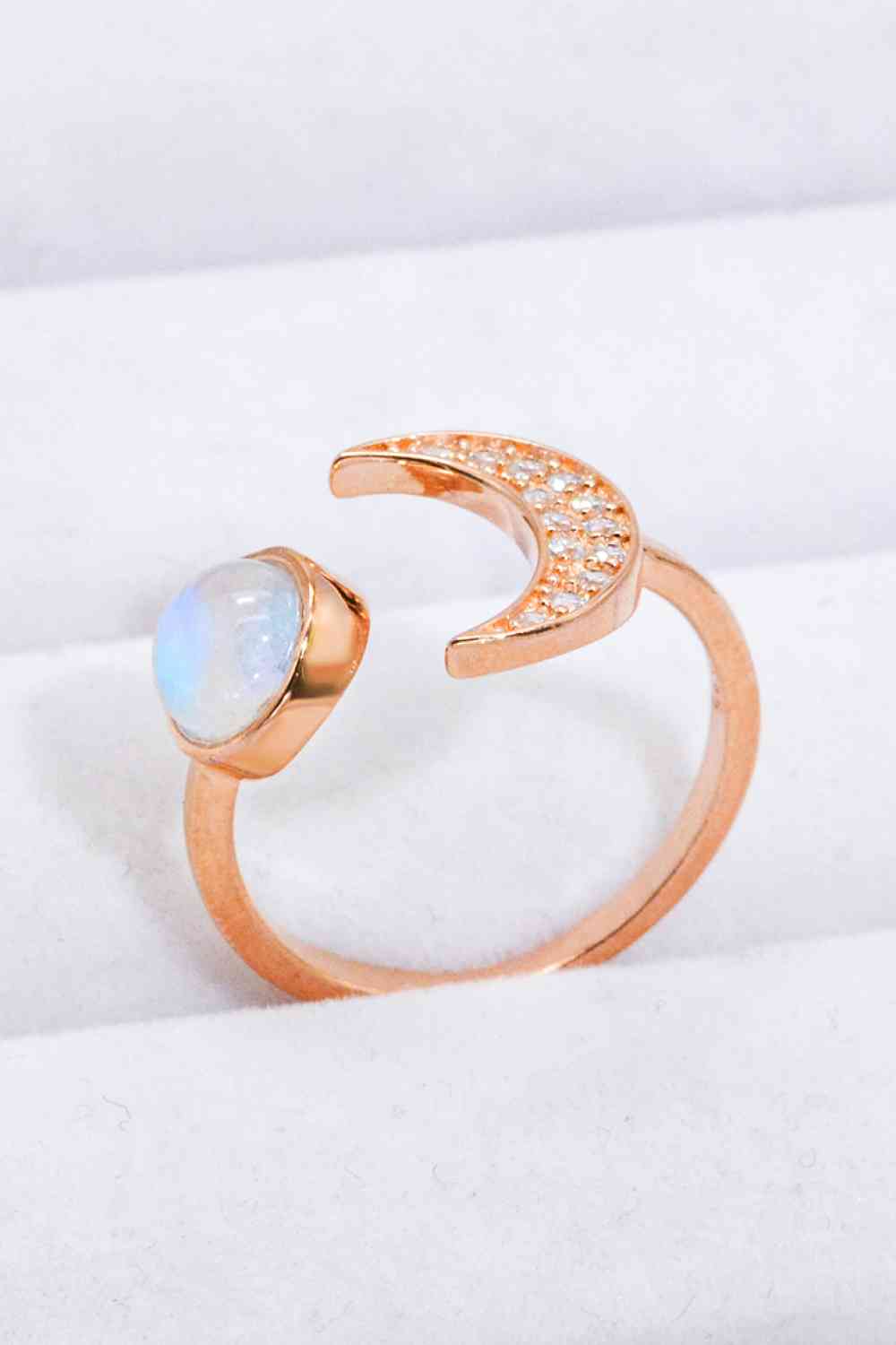 Bague Ouverte Pierre de Lune Naturelle et Zircon Soleil &amp; Lune