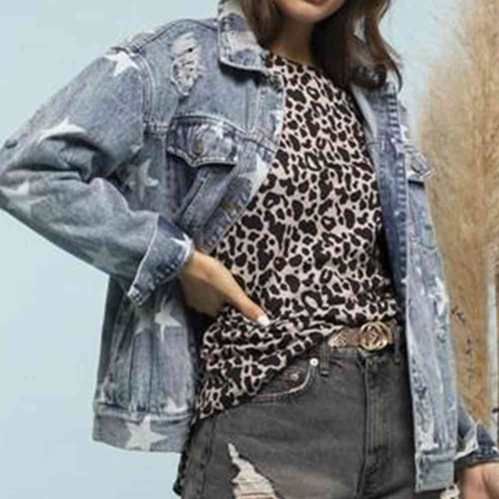 Veste en jean effet vieilli étoile