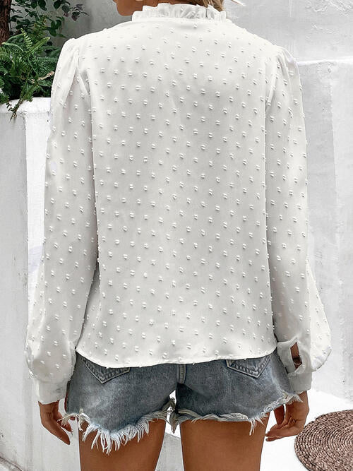 Swiss Dot Lace Trim Long Sleeve Shirt