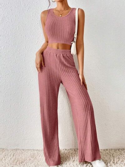 Conjunto de suéter con pantalones y camiseta sin mangas con cuello redondo de canalé