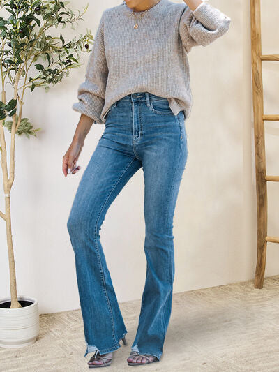 Jean bootcut effet vieilli avec poches et ourlet brut