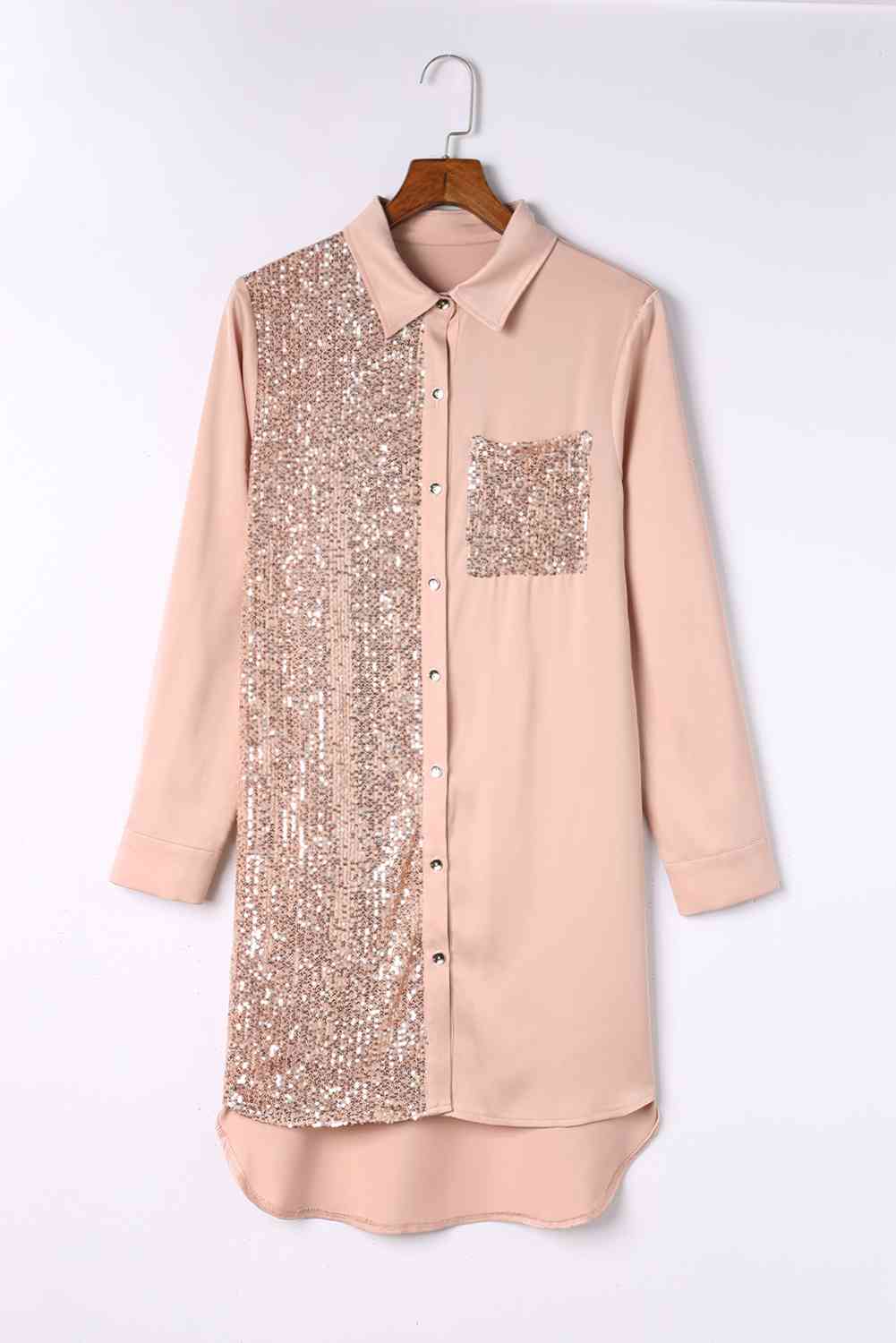 Robe chemise haute-basse boutonnée sur le devant à sequins