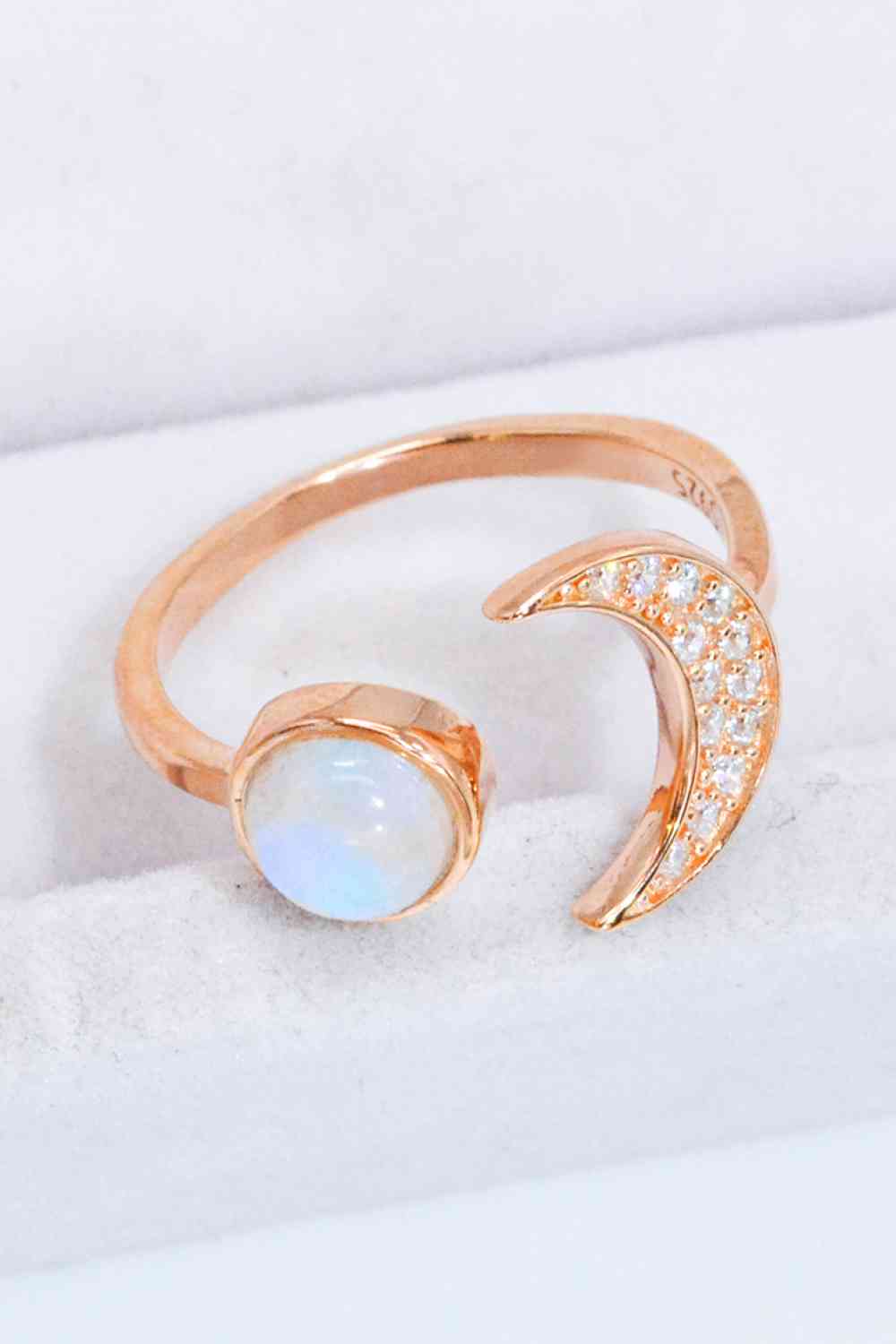 Bague Ouverte Pierre de Lune Naturelle et Zircon Soleil &amp; Lune