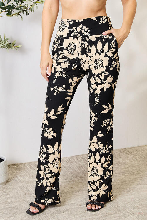 Pantalones acampanados florales de cintura alta de tamaño completo Heimish