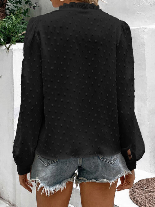 Swiss Dot Lace Trim Long Sleeve Shirt