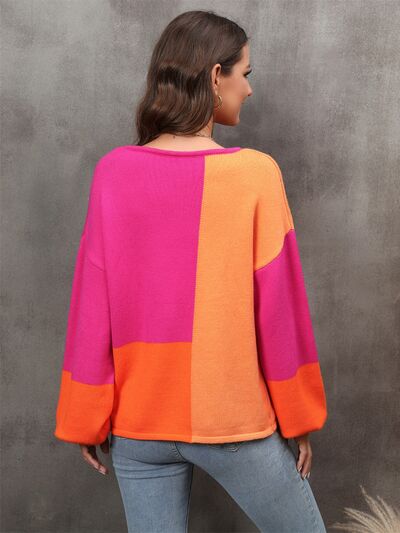 Color Block Round Neck Sweater