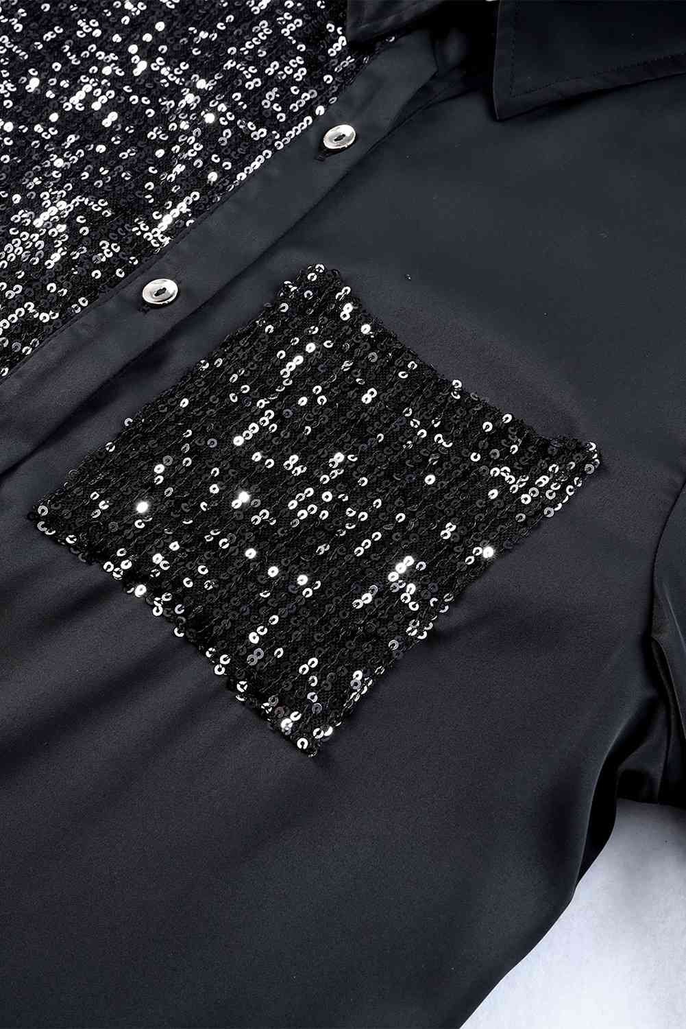 Robe chemise haute-basse boutonnée sur le devant à sequins