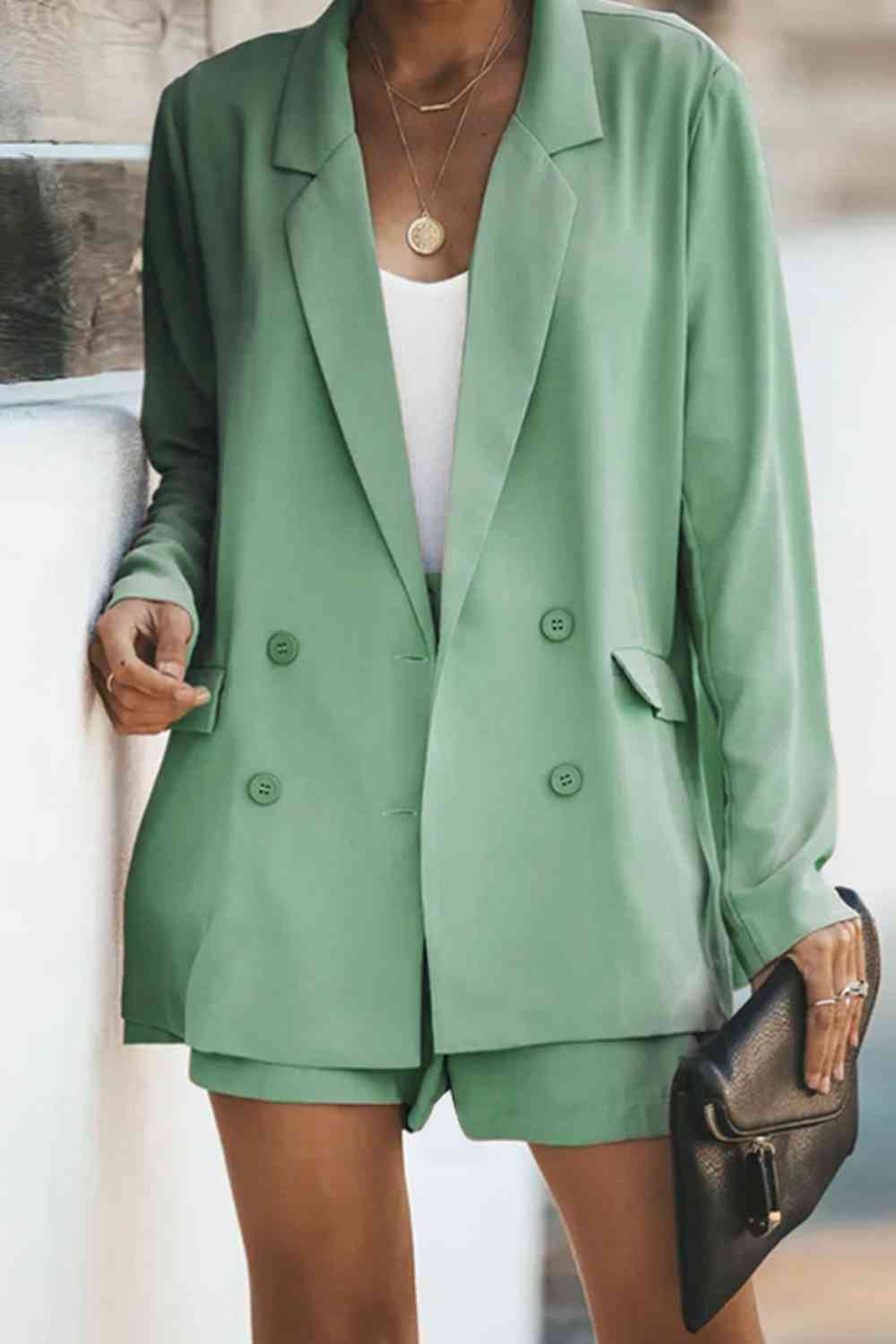 Ensemble blazer long et short avec poches