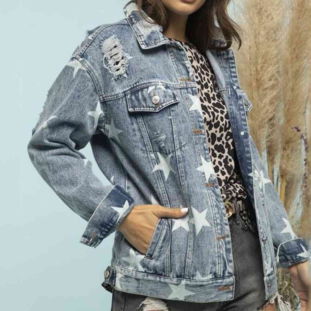 Veste en jean effet vieilli étoile